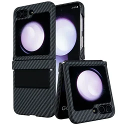 Carbon Fiber Ultra-Thin Case with Elastic Strap and Hinge Protection for Samsung Z Flip 6 (Black)
