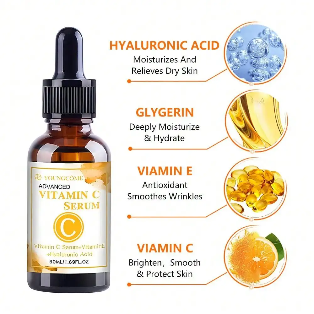 Vitamin C Facial Essence 50ml Contains Hyaluronic Acid Dark Spot Remover Moisturizing Repair Anti-aging Essence Facial Skin Care 4