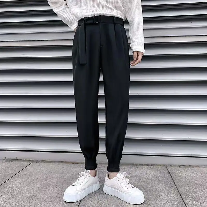 

Casual Suit Pants Men Korean Fashion Slim Classic Harem Pants Simple Wild Vintage Loose Solid Black Blazer Trousers High Quality