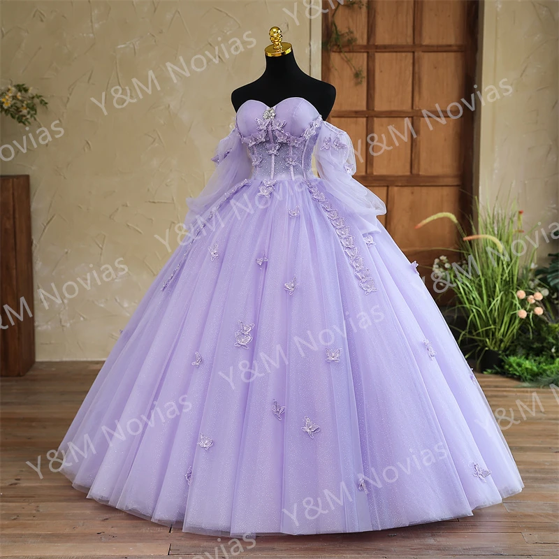 Quinceanera Dresses Strapless Party Dress 3D butterfly Ball Gown