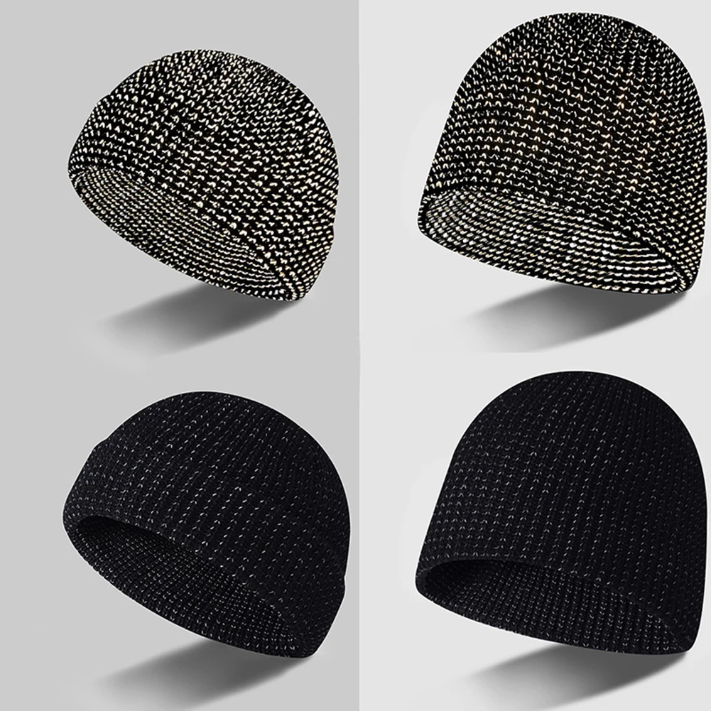 Unisex Winter Reflective Beanies High Visibility Noctilucent Reflective Knit Hat Safety Knitted Beanies for Women Men