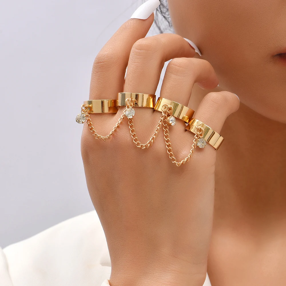 Elegant Gold-Plated Dainty Hand Chain Bracelet with Ring - Handmade Link Jewelry
