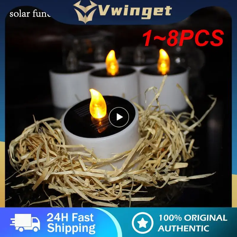 

1~8PCS Outdoor Plastic Solar Energy Candle Light Solar Power LED Candles Flameless Electronic Solar LED Tea Lights Lamp Warm