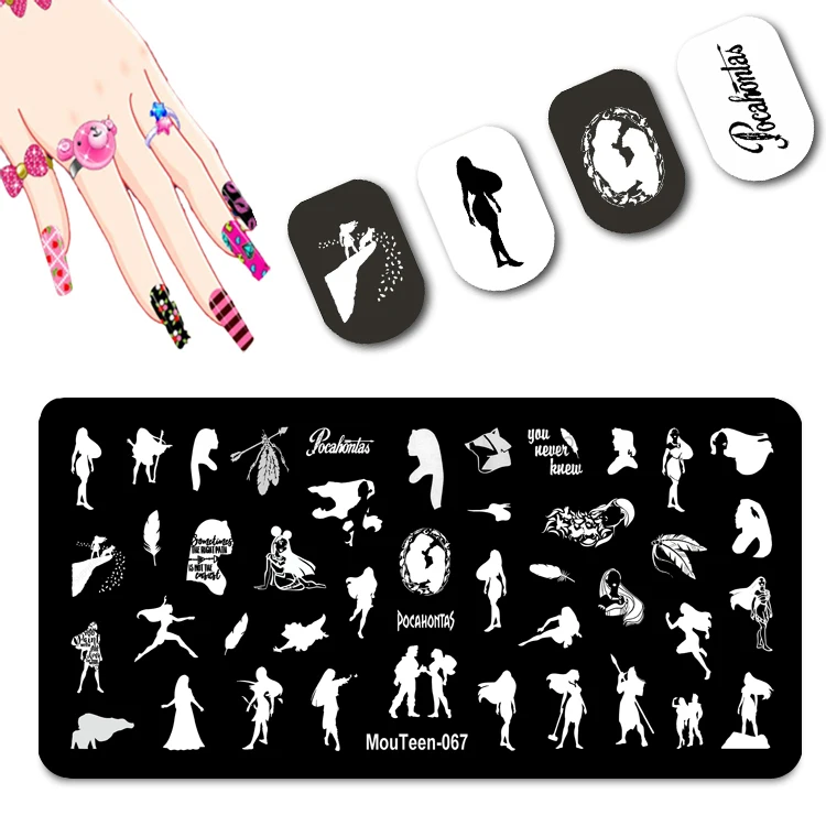 DISNEY Cartoon Face Nail Stamping Plates Little Hand Nail Stamp Long Dress Princess Nail Art Design Cute Ear Nail Stamping #009 6