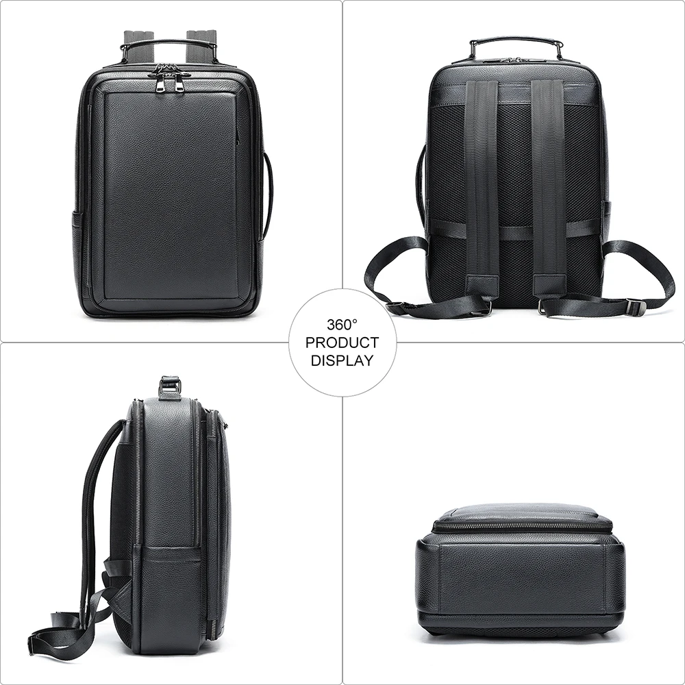 WESTAL Black Leather Backpack for Teenager Men Daypack with Strap for Carrying Multi-pockets Backpacks Handbags School Bags 2290