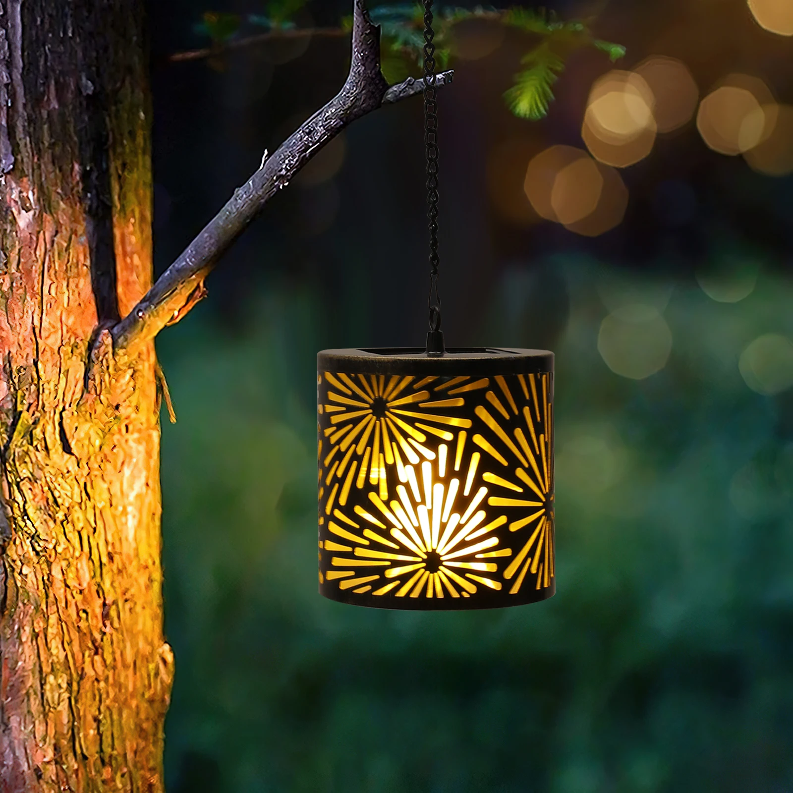 Led Solar Light Garden Hanging Lantern Retro Solar Iron Art Lantern Decorative Vintage Pathway Lamp Outdoor Metal Hollow Light