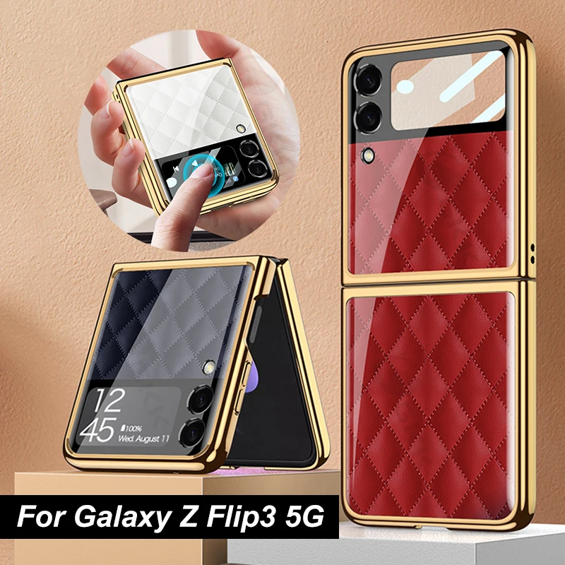 

GKK Original Case For Samsung Galaxy Z Flip 3 4 5G Case Painted Tempered Glass Plating Hard Frame Cover For Samsung Z Flip3 5G