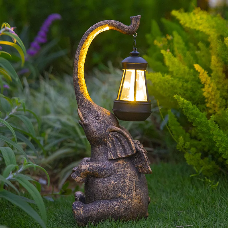 Garden Solar Powered Lights Outdoor Waterproof LED Decorative Lights Retro Elephant Patio Landscape Lamp Garden Lawn Home Decor solar powered hanging candle light retro leds oil lamp flickering flameless for patio garden yard tent