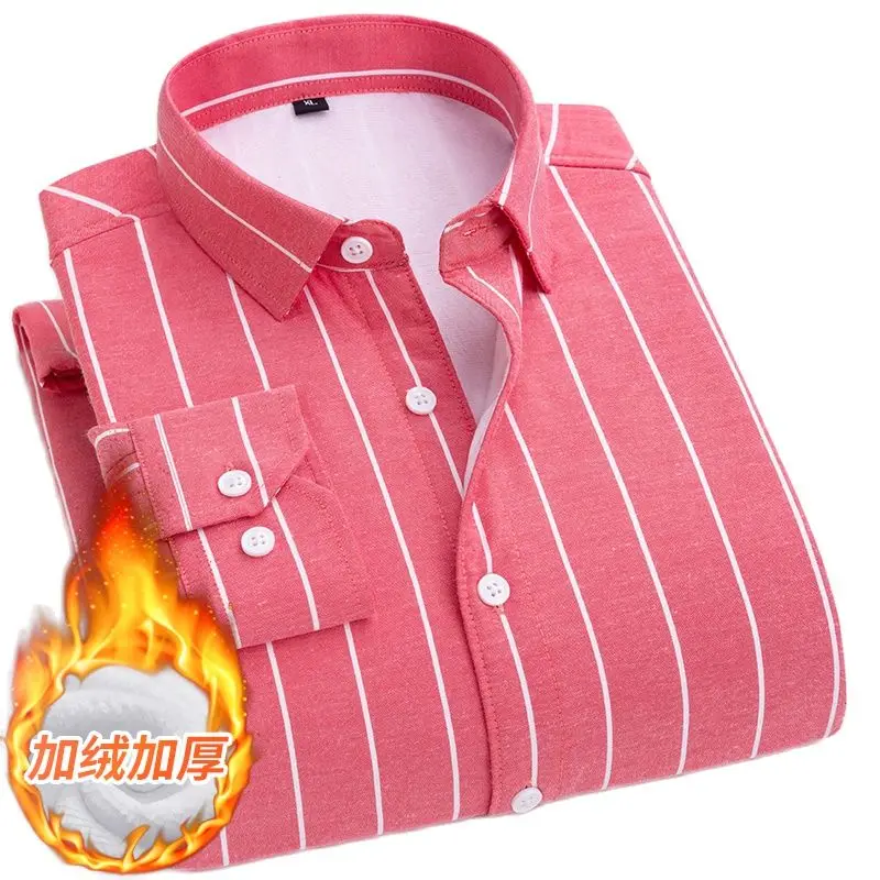 

Men New Style Striped Thick Casual Oversized Cold Proof Shirts Men Fashion Warm Long Sleeve Elastic Social Shirts