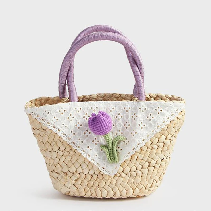 

Cute Casual Rattan Baskets Bag Girls Wicker Woven Women Handbags Handmade Summer Beach Straw Bags Small Tote Bali Travel Purse