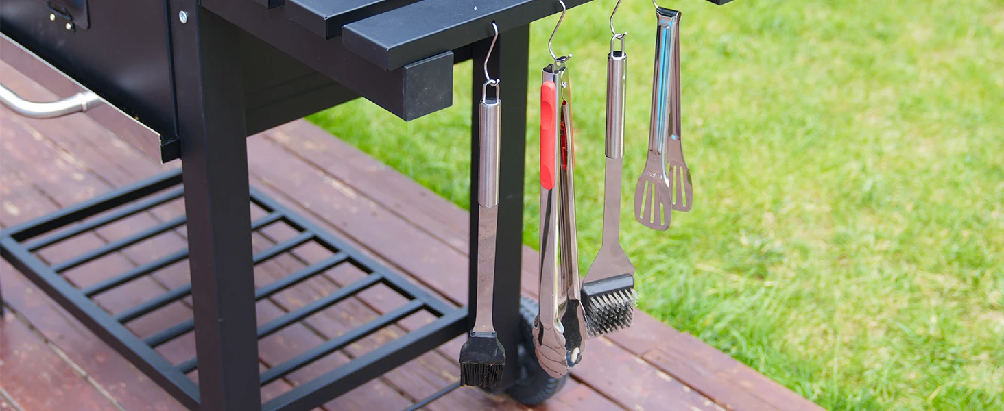 Holzkohlegrill-Set mit Zubehör, Thermometer & Warmhalterost