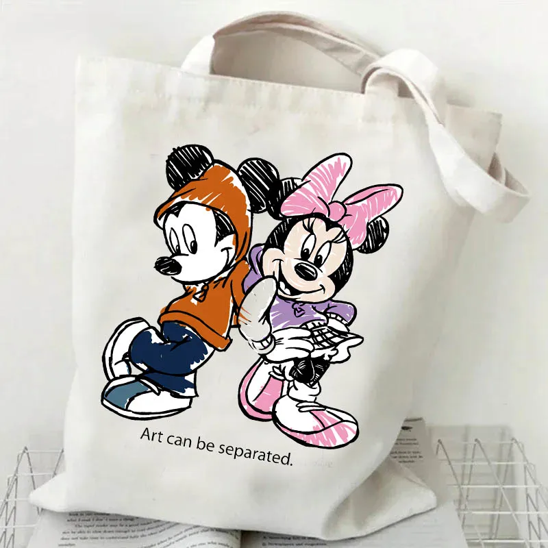 

Mickey Minnie Mouse Disney Tote Bag Shopping Bag for Women Canvas Shoulder Bag Cotton Casual School Students Female Handbag Gift