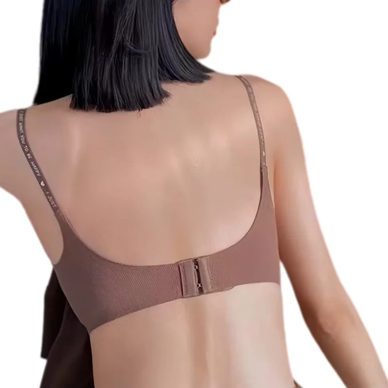 Plunge Non-wire Triangle Cup Bra Women's Invisibale Underwear Letter Straps Ribbed Bralette Sexy Lingerie Sleep Intimates S-XL 2