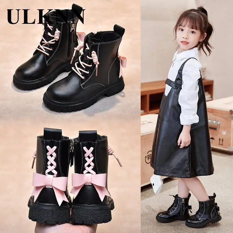 

Kid's Boots Chidlren's Green Leather Shoes Children's Short Boots With Velvet 2023 New Baby Purple Boots Size 26-35