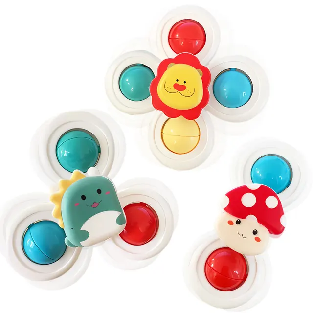 3PC Set Suction Cup Spinning Cartoon Animal Spinner Toys For Kids Window High Chair Tray Bath Table Travel for Children Gift 1