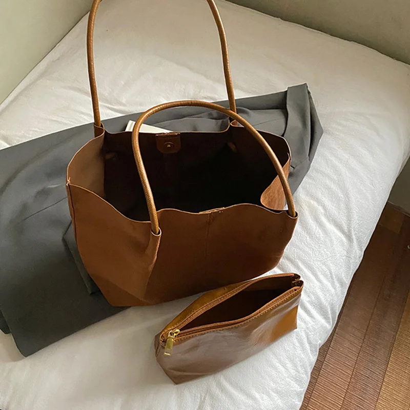 Autumn Winter Women's Suede Frosted Tote Bag Shoulder Armpit Bag Retro Large Capacity Commuter Casual Versatile Handbags