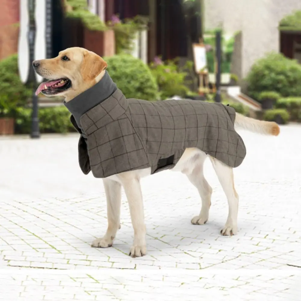 

Зимняя ветровка для собак в клетку цвета хаки, ветрозащитное пальто для собак из полиэстера/шерсти, теплая ветрозащитная одежда с высоким воротником для собак