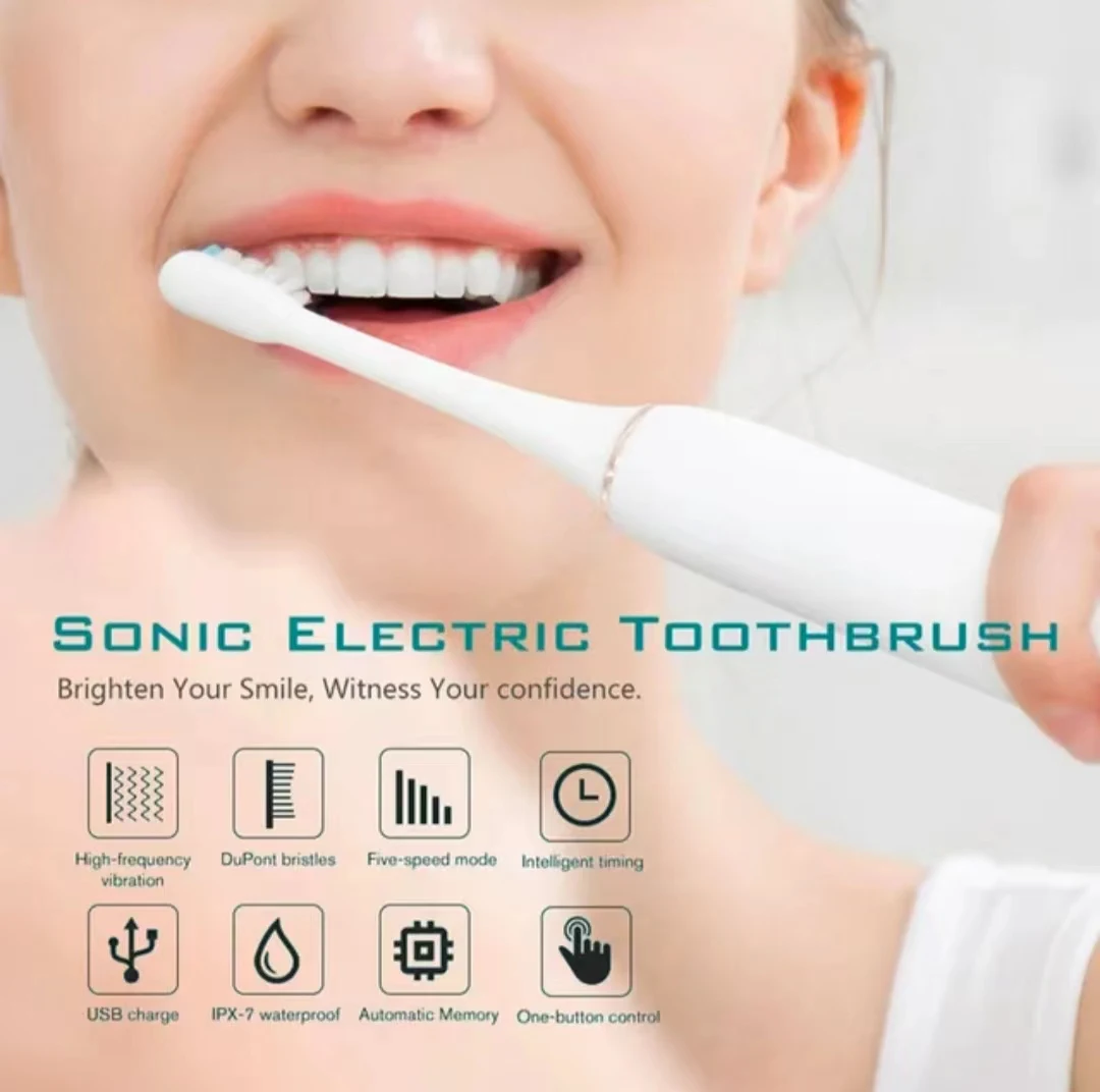 Sonic Electric Toothbrush for Adults IPX7 Waterproof DuPont Brush Head USB Rechargeable High Frequency Cleaning 6 Cleaning Modes 2