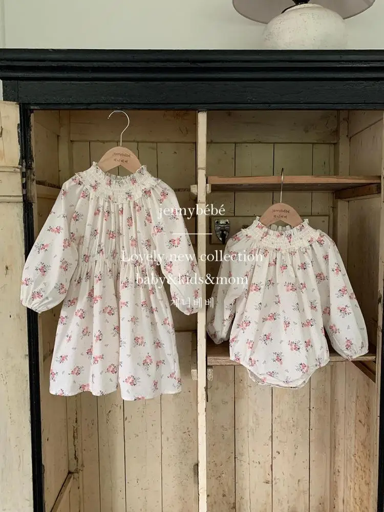 

Toddler Baby Girl Embroidery Smocking Pink Dresses Romper Ruffle Long Sleeve Spring Princess Dress Xmas Clothes Party Costumes