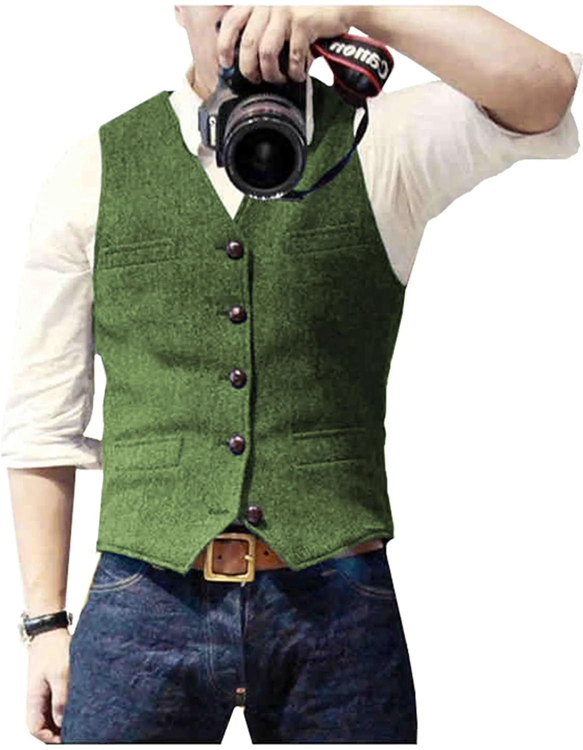 Men's Suit Vest Military Green Single Breasted Blended  Men Vest Denim Jeans Waistcoat Jacket Slim Fit Casual Formal Business 4