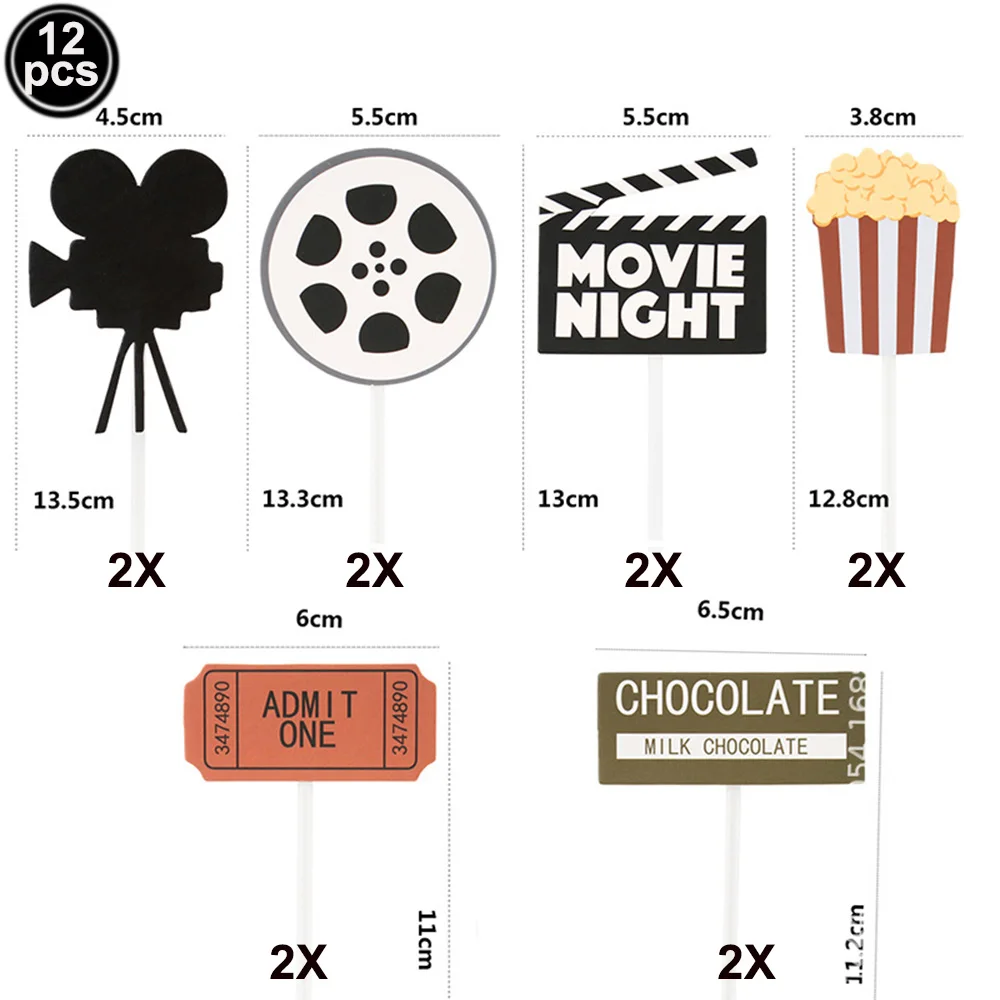 Glitzer Happy Birthday Movie Cake Toppers Kamera Cake Toppers Videorecorder Popcorn Family Movie Night Themed Partyzubehör – Detail 4