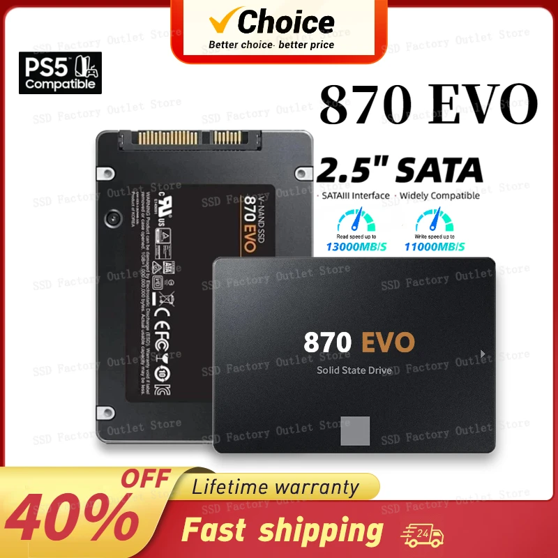 

2024 Original 870 EVO SSD 4TB 2TB 512GB Internal Solid State Disk HDD Hard Drive 1TB 8TB SATA 3 2.5inch for Laptop Computer PS5