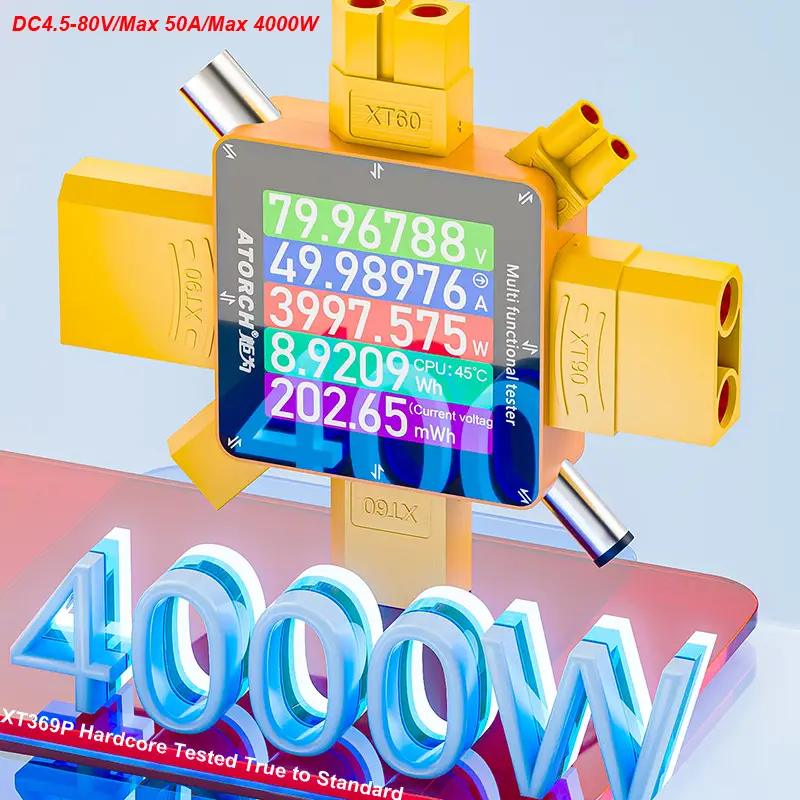 XT369P DC4.5-80V 50A Digital Voltmeter Ammeter XT60 XT30 XT90 Plug Wattmeter Current Capacity Tester Model Aircraft Power Meter image 5