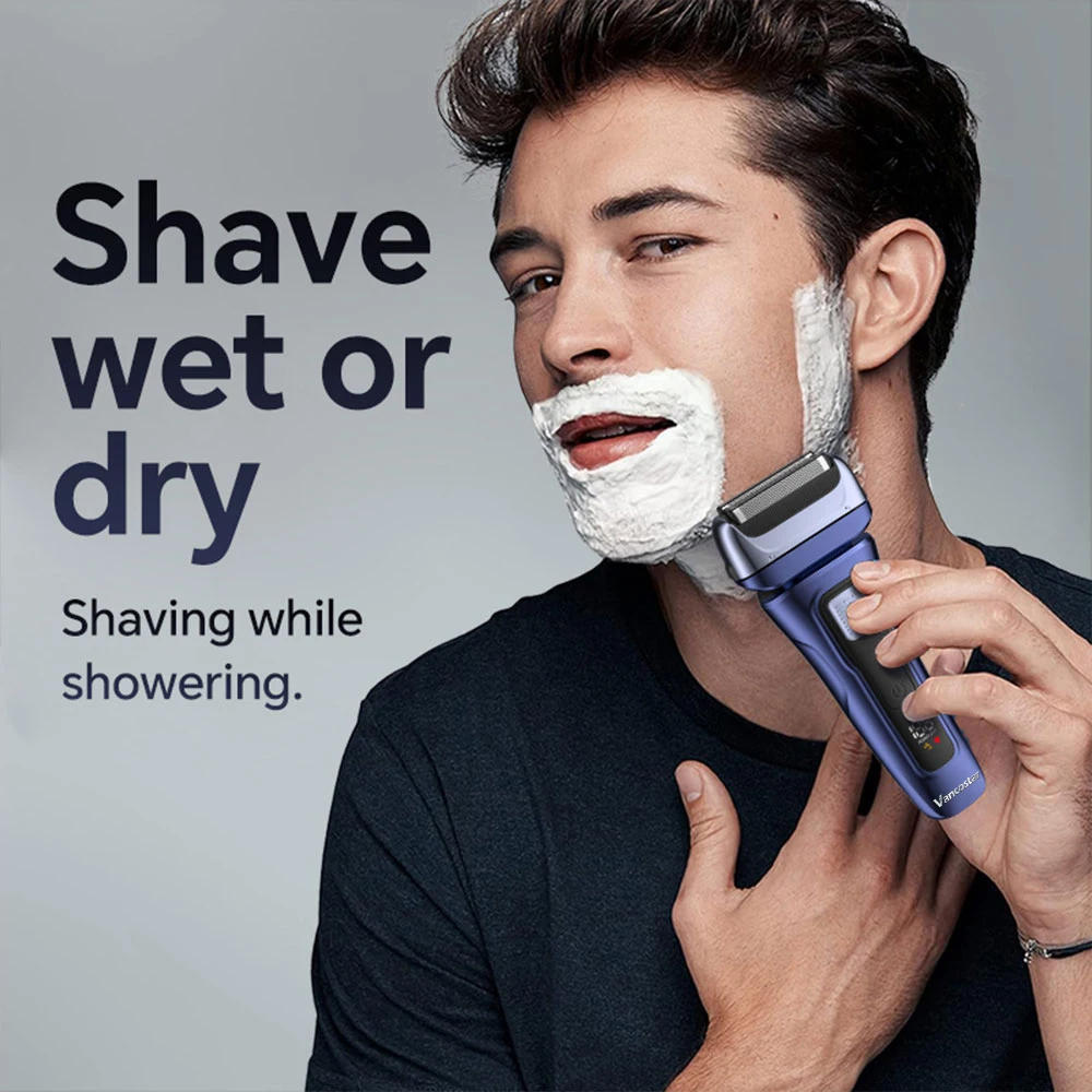 전기 수염 깎기 3 플로팅 면도날 정밀 트리머 남성용 세척 가능 충전식 습식 건식 호일 면도기 손질 도구