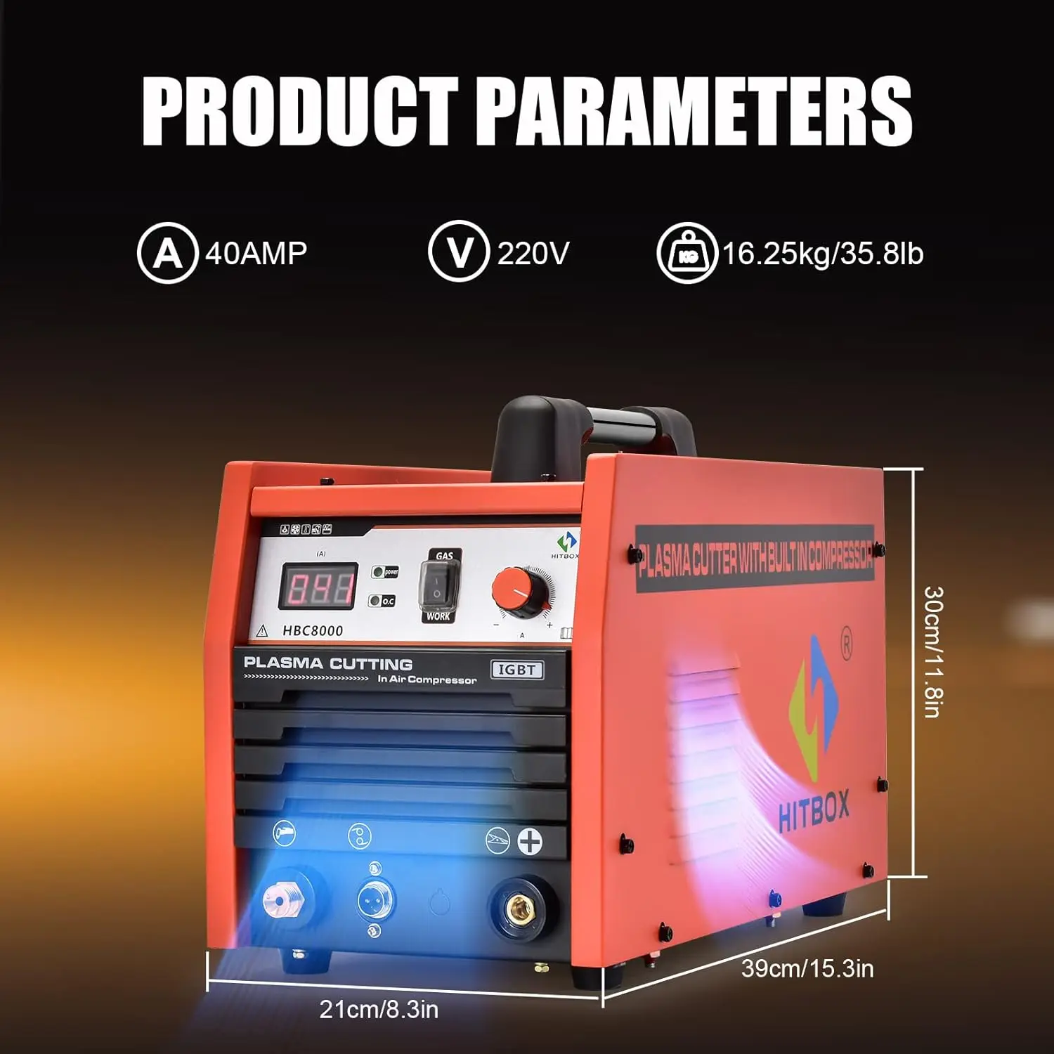 HITBOX 40 Amp Plasma Cutter with Built-In Air Compressor 220V Digital Inverter IGBT Clean Cut Plasma Cutting Machine HBC8000 4