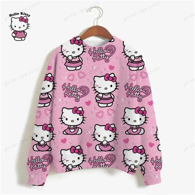 thumbnail image 1 of Sudadera con estampado de HELLO KITTY para mujer, ropa de calle, cuello redondo, manga larga, hombros caídos, sudaderas holgadas de invierno para mujer, Moletom, 1 of 5