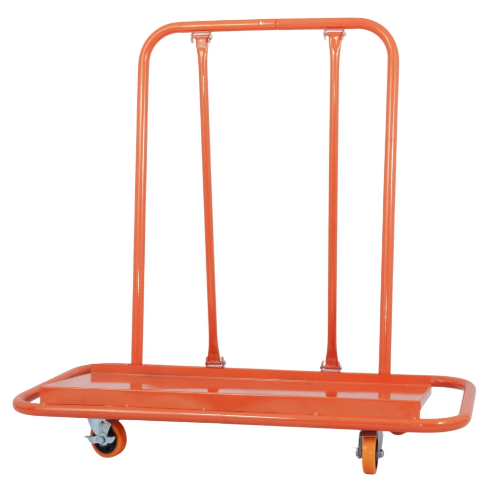 Robuster Orangenplattenwagen für Gipskarton mit 1000 kg Tragfähigkeit. Rigips-Transportwagen mit Rollen für Paneele