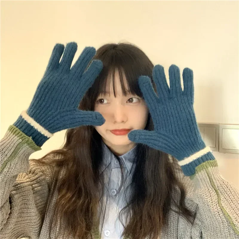 

Unisex Touchscreen Outdoor Winter Gloves Cute Women Fingerless Woolen Knit Thick Warm Men Riding Hiking Cold Full Finger Gloves