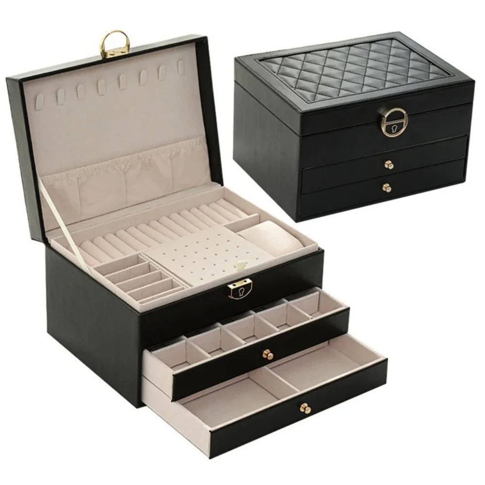 Luxury Jewelry Box Multi-layer Leather Jewelry Storage Box with Drawers Large Capacity Organizer for Earrings Rings Necklaces