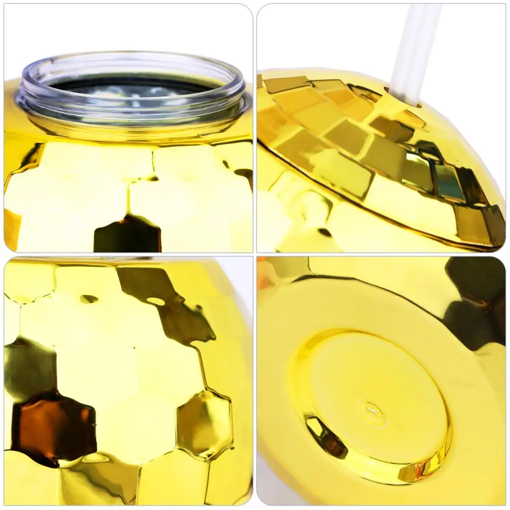 4pcs glass cup flashing plastic cup Unique Disco Ball Cups Flash Cocktail Cup Nightclub Bar Party Flashlight Straw Wine Glass Drinking Syrup Tea Bottle