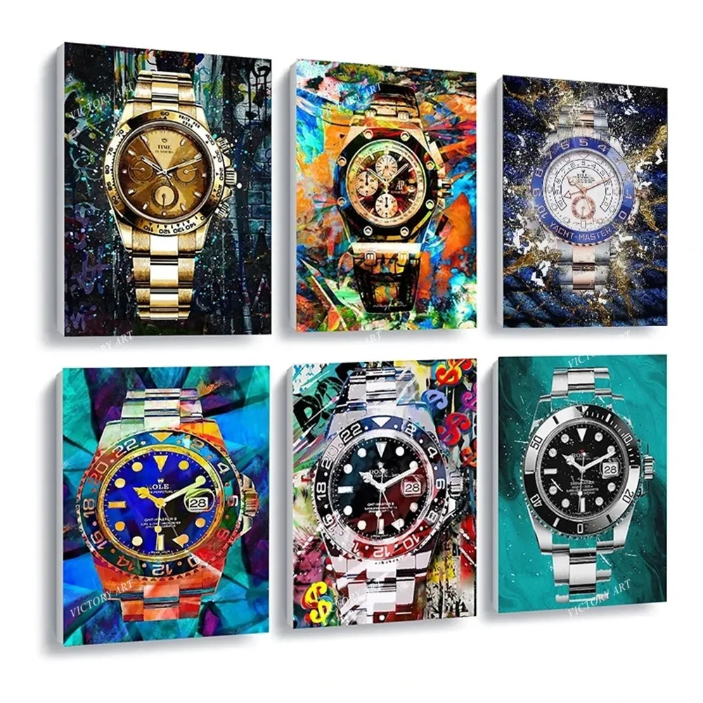 

Luxury Watch Graffiti Art Poster Wall Decorative Canvas Painting Watch Motivational Print Picture for Room Home Decor Large Size