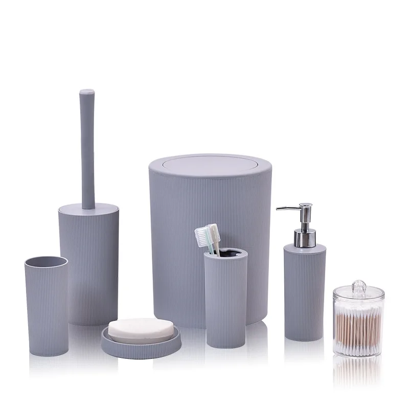 Simple Bathroom Accessory Set Trash Can Cotton Swab Box Lotion Dispenser Decorative 7Pcs for Restaurants Bathroom Essential Kits bathroom accessories set