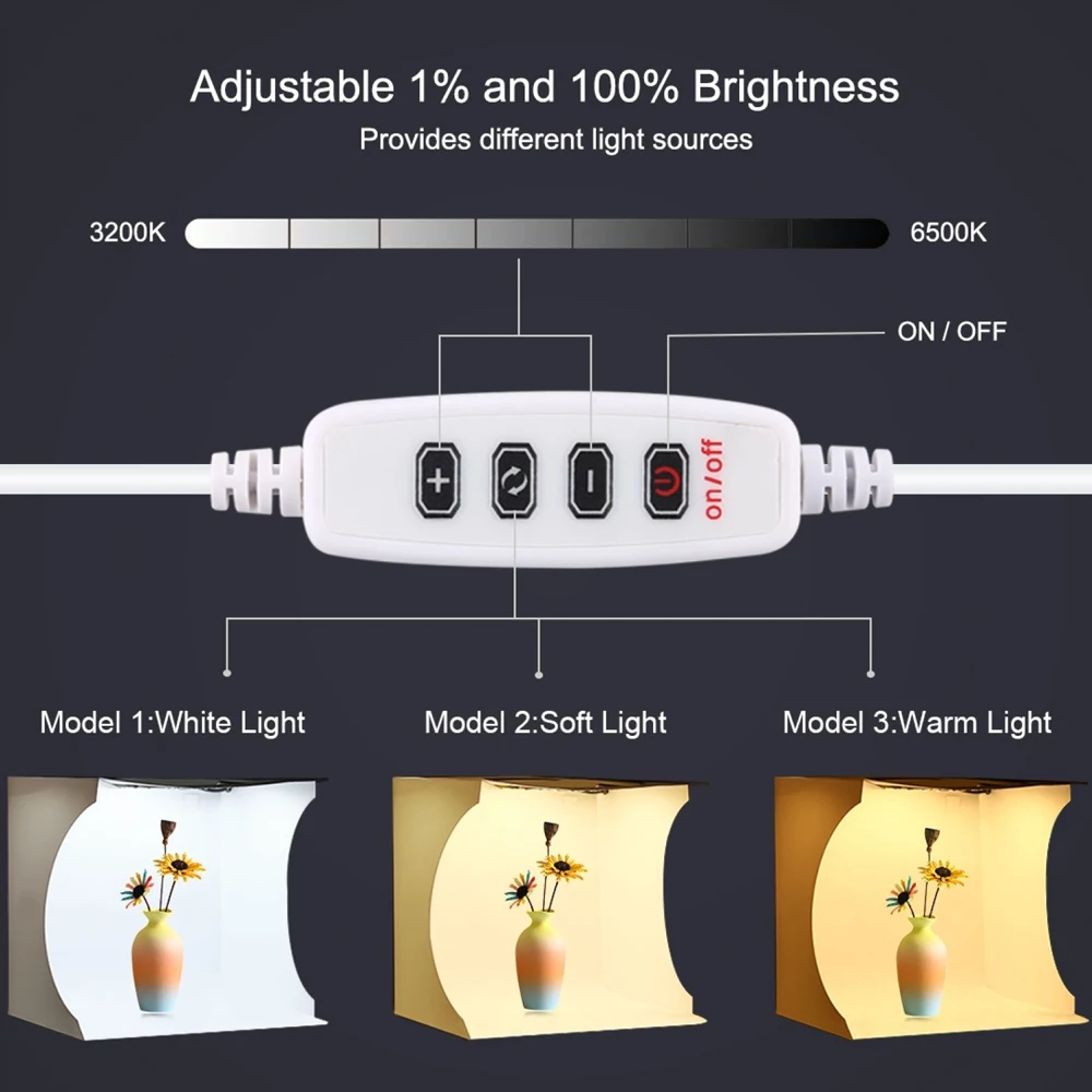 Profession Mini Folding Lightbox 30CM Ring LED Light Adjustable Brightness Shooting Tent Portable Photography For DSLR Camera