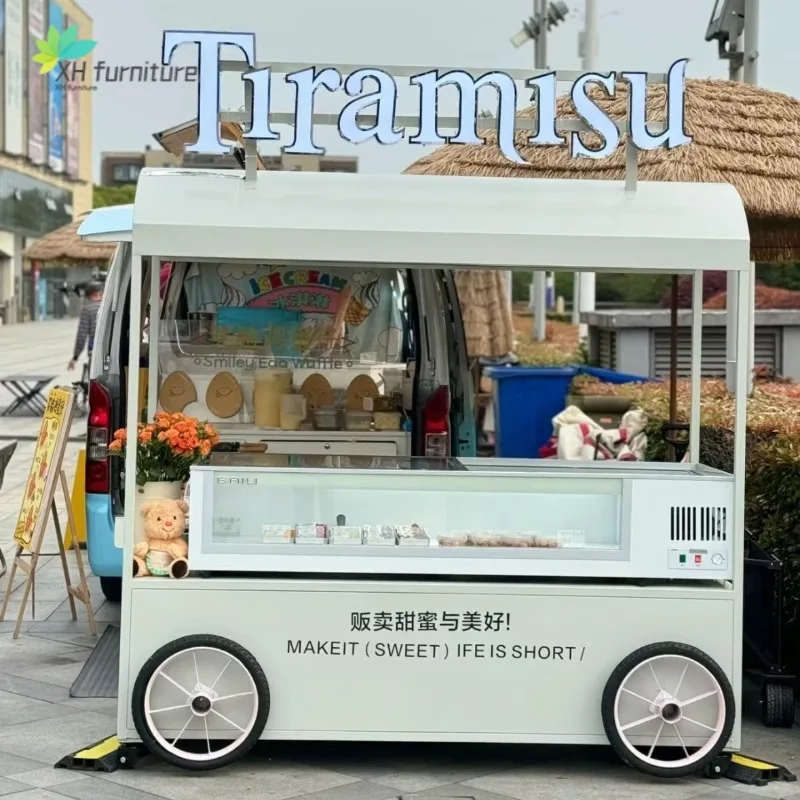 mobile coffee cart Outdoor stall cart Multifunctional ice cream display