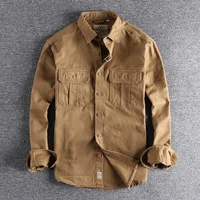 Chemise à manches longues pour hommes, uniforme de style n, lavage à la mode, double poches, veste décontractée pour jeunes, manteau fin 3
