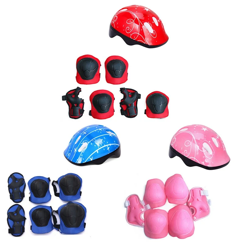 Elbow Pads 7PCS Children's skating protection equipment set 1 helmet + 2 knee pads + 2 elbow pads hand pad skating equipment