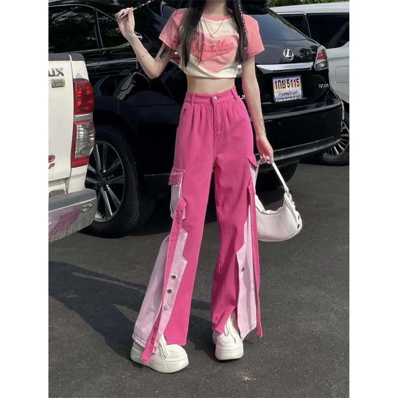 Pink Work Suit Jeans Women's Summer Spicy Girl Dopamine High Waist Style Design Sense Versatile Colored Straight Leg Pants P91