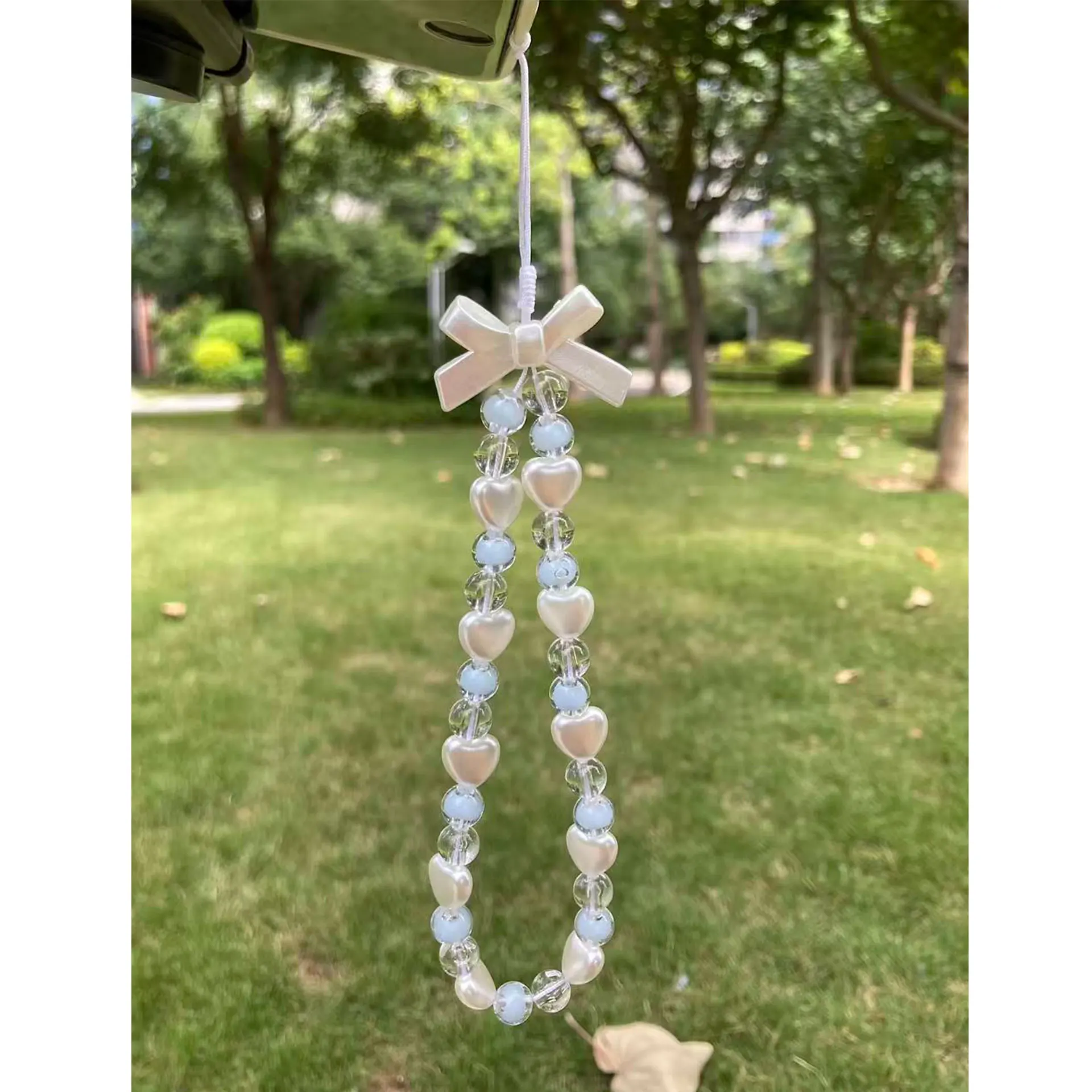 여성용 귀여운 멀티 스타일 휴대폰 스트랩, 블루-화이트 장식이 있는 흰색 리본, 하트 & 별 옵션 ? 부드러운 질감의 분실 방지 끈