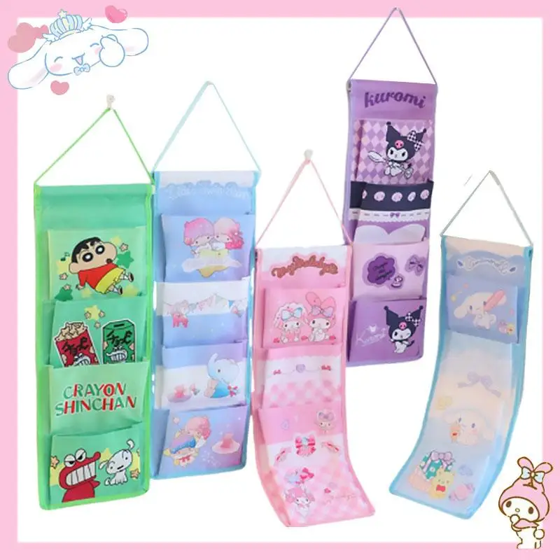

New Hello Kitty Little Twin Star Wall Mounted Storage Bag Sanrio Kuromi Cinnamoroll Hangyodon 4-Grid Organizer Pouch Sorting Bag