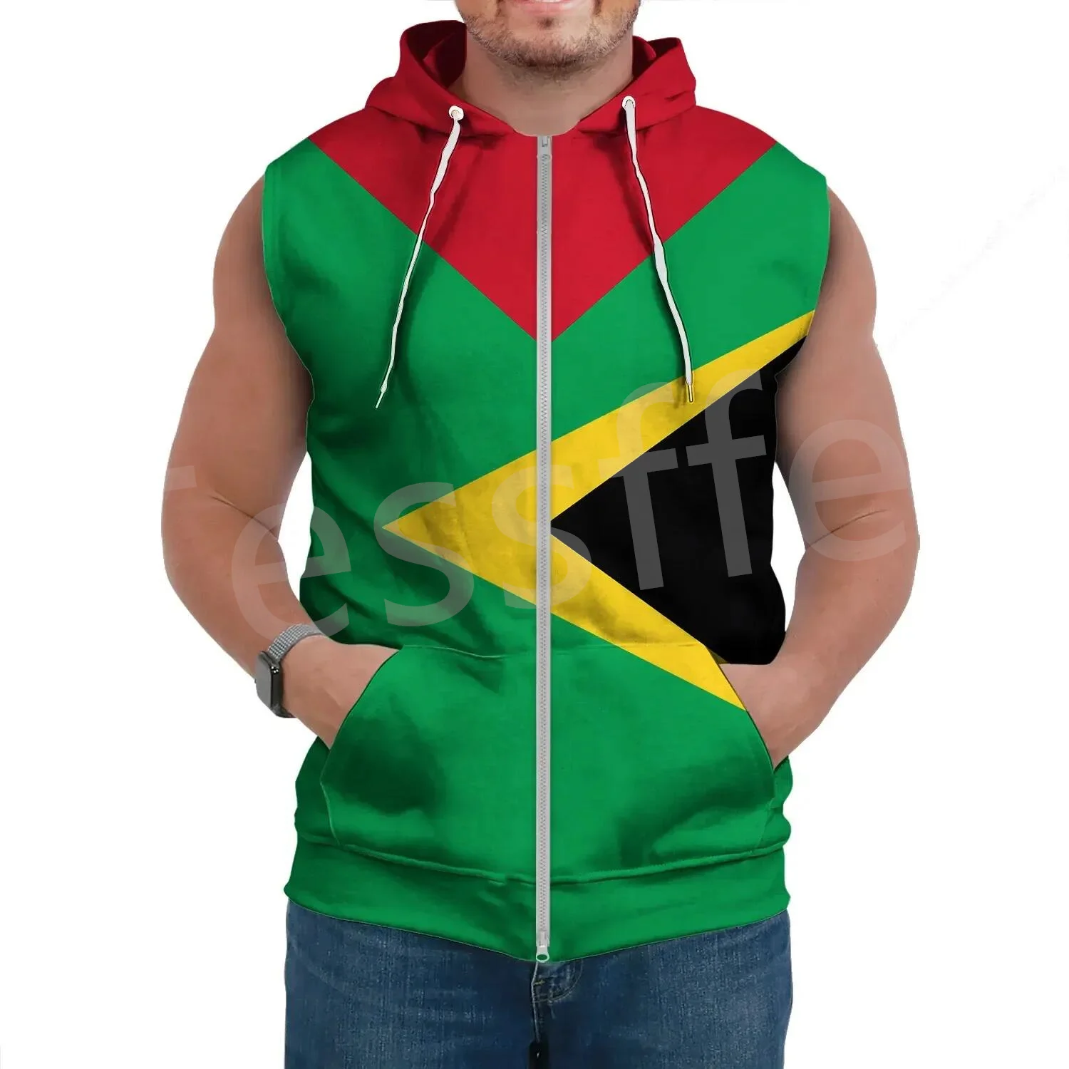 Tessffel South America County Guyana Flag Tribe Tattoo Retro 3DPrint Men/Women Pullover Casual Funny Summer Sleeveless Hoodies 5