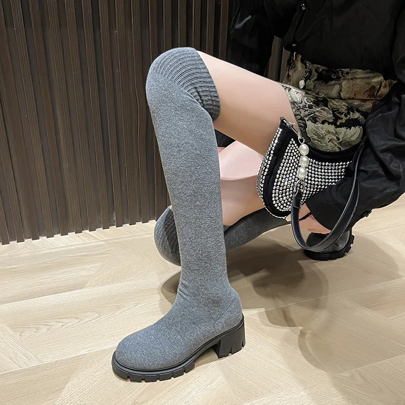 Bottes chaussettes hautes sexy pour femmes, chaussures au-dessus