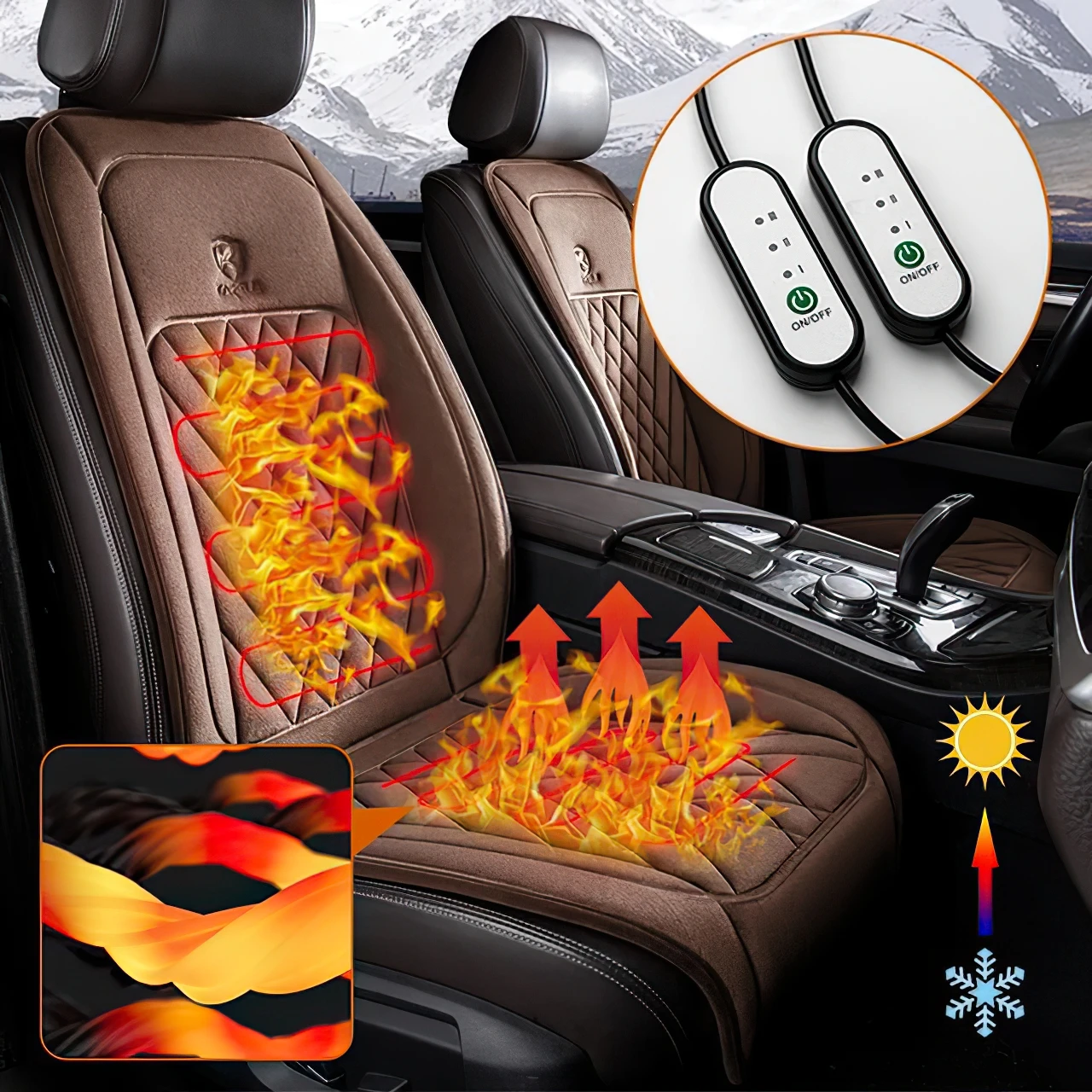 30' Fast Heating 12-24v Heated Car Seat Cover Universal Car Seat Heater  Winter Car Heating Cushion Back Warmer Heating Pads