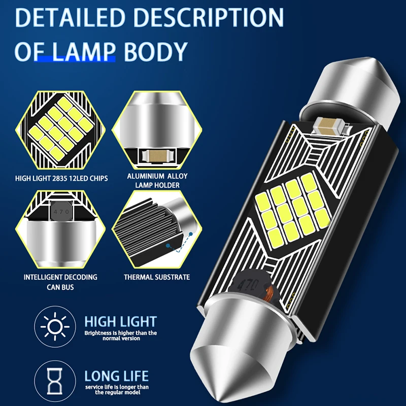 Angrong 2x High Power Cob Led 38mm C5w 239 272 Bulb No Error Interior Number Pla