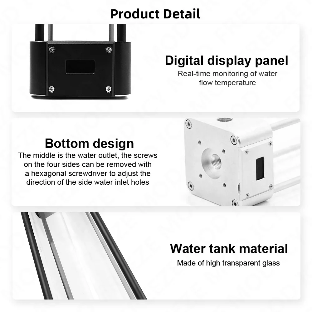 Zemod-cubo Tanque de Água com Display Lcd Reservatório de Vidro Cubóide Refrigeração Líquida Temperatura Mais Baixa Bl-wdx 165 mm 215 mm 265 mm Comprimento - Imagem 5