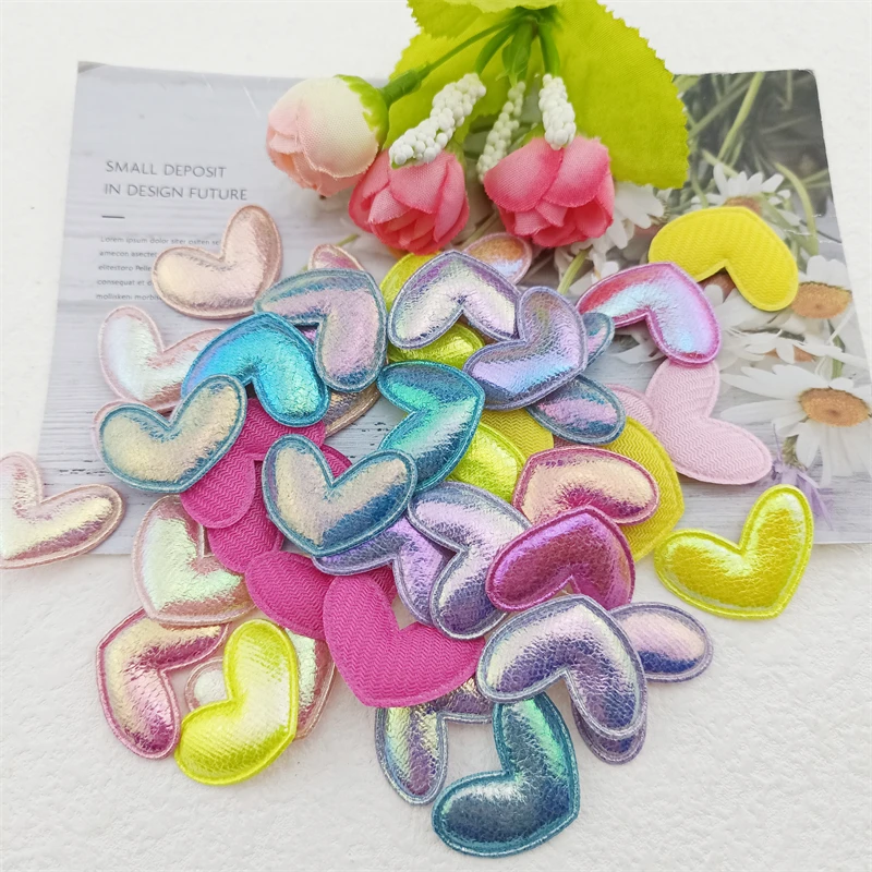 

500Pcs 2.8x2CM PU Leather Heart Appliques Padded Patches for DIY Baby Girl's Hair Clip Band Headdress Bow Decoration