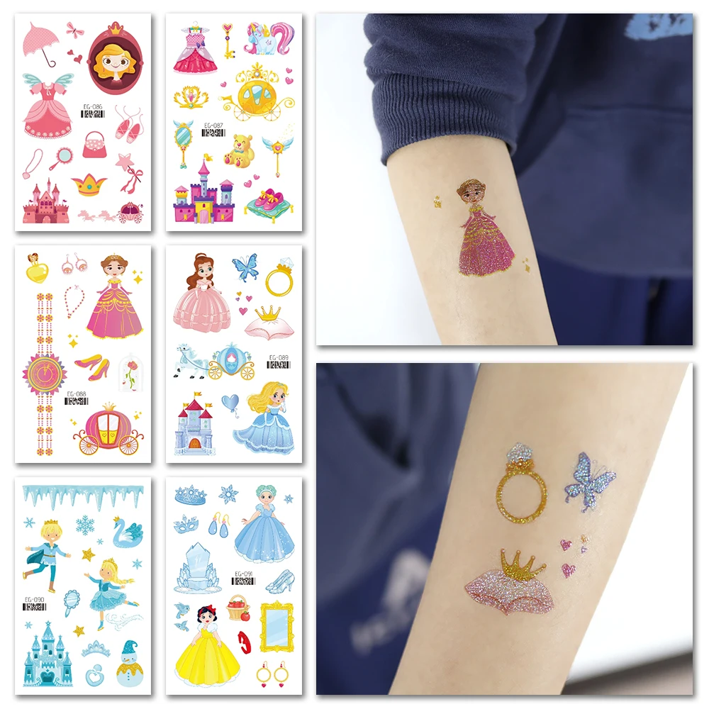 Mulher bonita princesa tatuagem mão desenhada cartoon adesivo